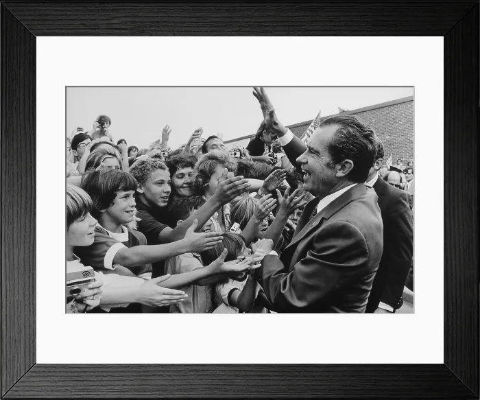 Framed Print : Nixon 1972 Re-election Campaign. Nixon being greeted by school children during a campaign stop
