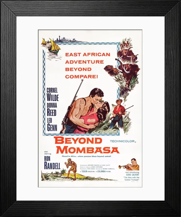 Framed Print : BEYOND MOMBASA, US poster art, top from left: Cornel Wilde, Donna Reed, Ron Randell, 1956