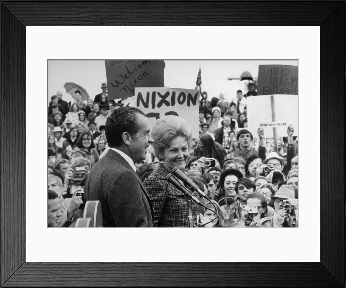 Framed Print : Nixon 1972 Re-election Campaign. President and Pat Nixon arriving at Portland Oregon