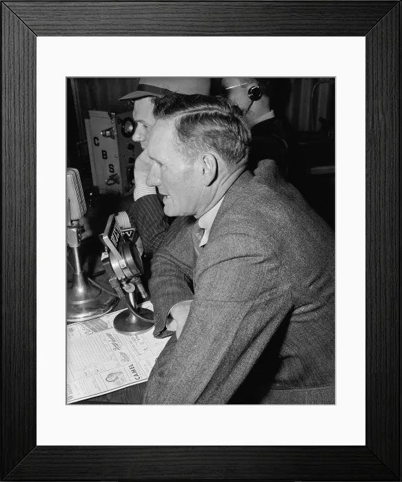 Framed Print : Retired baseball star Walter Johnson calling the play by play at Washington's CBS station, WJSV, April 22, 1939. (BSLOC_2015_17_41)