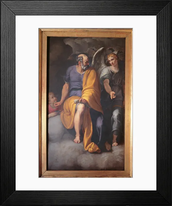 Framed Print : St Matthew and the Angel, by Giovanni Ambrogio Figino, 1586 - 1588 about, 16th Century, oil on panel, cm 220 x 130 - Italy, Lombardy, Milan, San Raffaele Arcangelo Church. Detail
