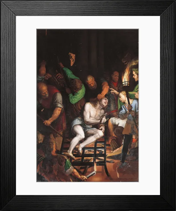 Framed Print : Martyrdom of St Lawrence, by Antonio Campi, 1581, 16th Century, oil on canvas, cm 288 x 192 - Italy, Lombardy, Milan, San Paolo Converso church, San Lorenzo Chapel. All
