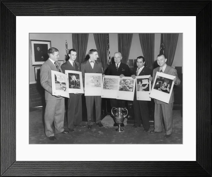 Framed Print : President Harry Truman with photographers and their winning photographs