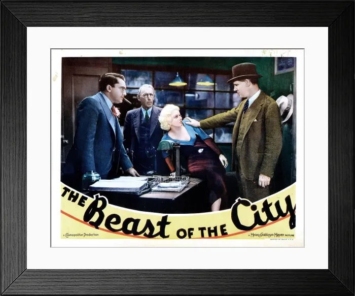 Framed Print : THE BEAST OF THE CITY, lobbycard, from left: Jean Hersholt, Tully Marshall, Jean Harlow, Walter Huston, 1932