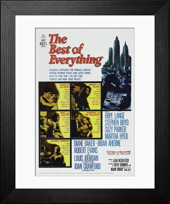 Framed Print : THE BEST OF EVERYTHING, US poster art, top left insert: Stephen Boyd, Hope Lange; top right insert: Louis Jourdan, Suzy Parker; center left insert: Robert Evans