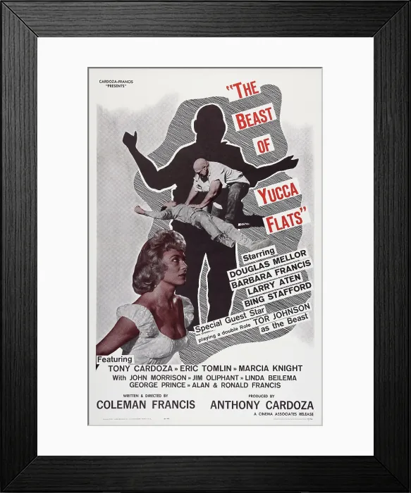Framed Print : THE BEAST OF YUCCA FLATS, US poster art, top: Tor Johnson; bottom left: Barbara Francis, 1961 Framed Print : THE BEAST OF YUCCA FLATS, US poster art, top: Tor Johnson; bottom left: Barbara Francis, 1961