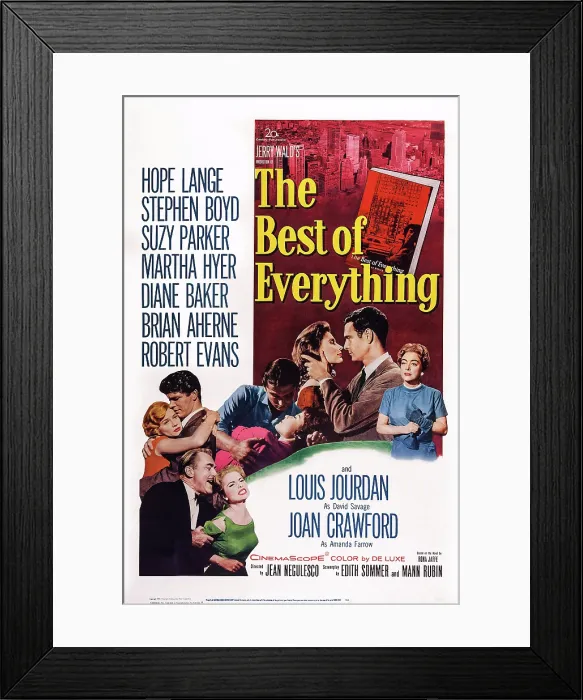 Framed Print : THE BEST OF EVERYTHING, US poster art, from bottom: Martha Hyer, Brian Aherne, Hope Lange, Stephen Boyd, Robert Evans, Diane Baker, Suzy Parker, Louis Jourdan, Joan Crawford