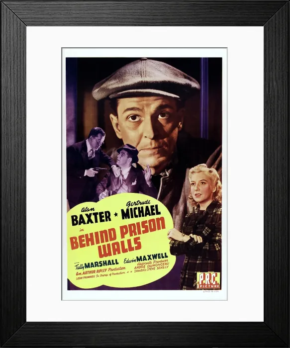 Framed Print : BEHIND PRISON WALLS, US poster art, left: Alan Baxter; second left: Matt Willis; bottom right: Gertrude Michael, 1943
