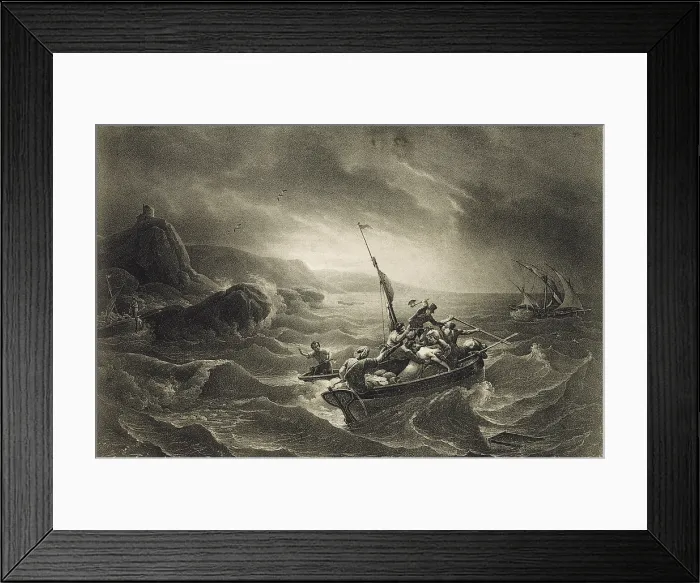Framed Print : Arab Corsairs attacked by fishermen when they flee with their loot. Engraving c Framed Print : Arab Corsairs attacked by fishermen when they flee with their loot. Engraving c