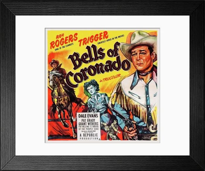 Framed Print : BELLS OF CORONADO, US poster art, left and right: Roy Rogers; center: Dale Evans, 1950 Framed Print : BELLS OF CORONADO, US poster art, left and right: Roy Rogers; center: Dale Evans, 1950