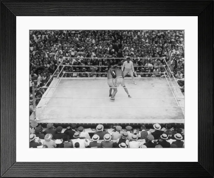 Framed Print : Jack Dempsey and Georges Carpentier boxing for the World Heavyweight title, July 2, 1921. Over 80, 000 fans brought in boxing's first million dollar gate Framed Print : Jack Dempsey and Georges Carpentier boxing for the World Heavyweight title, July 2, 1921. Over 80, 000 fans brought in boxing's first million dollar gate