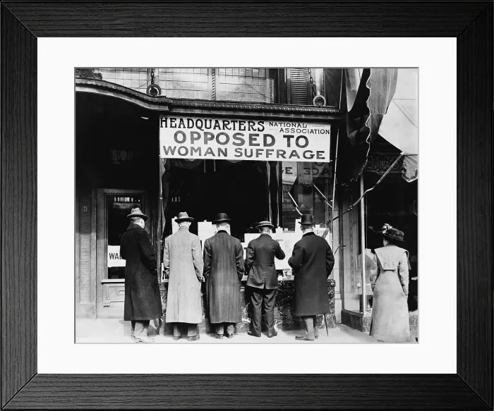 Framed Print : Men looking in the window of the National Anti-Suffrage Association headquarters