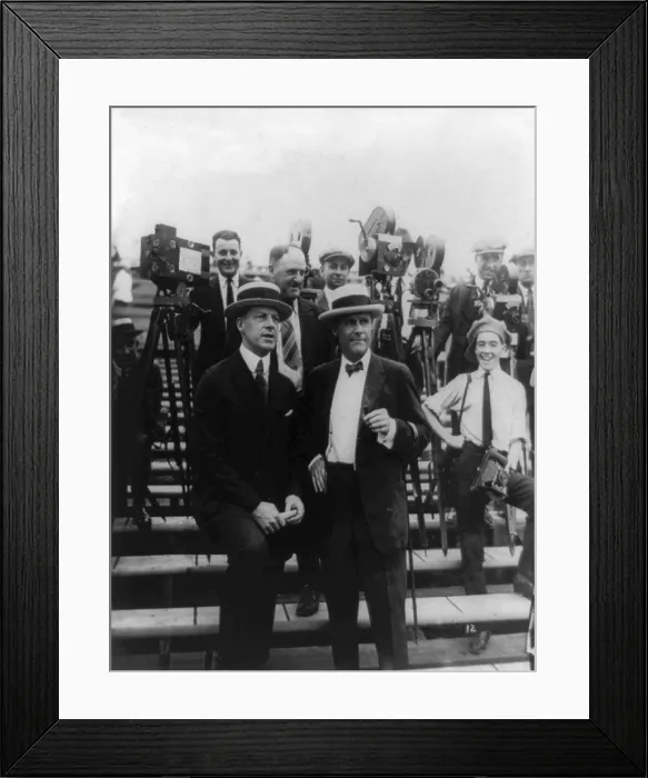 Framed Print : Tex Rickard (right) at the Dempsey-Carpentier boxing match at Boyle's Thirty Acres, Jersey City. Man on left is possibly Jack Kearns(?), Jack Dempsey's manager Framed Print : Tex Rickard (right) at the Dempsey-Carpentier boxing match at Boyle's Thirty Acres, Jersey City. Man on left is possibly Jack Kearns(?), Jack Dempsey's manager