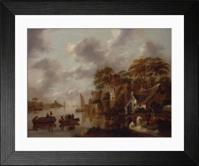 Framed Print : River View, by Klaes Molenaer, 1647, 17th Century, oil on board, 64 x 47 cm - Italy, Lombardy, Milan, Castello Sforzesco, Civic Collections of Ancient Art. Whole artwork view Framed Print : River View, by Klaes Molenaer, 1647, 17th Century, oil on board, 64 x 47 cm - Italy, Lombardy, Milan, Castello Sforzesco, Civic Collections of Ancient Art. Whole artwork view