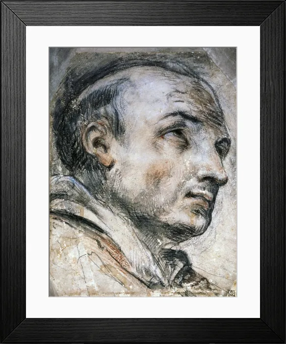 Framed Print : Head of the Blessed Pietro from Rome, by Giovanni Antonio Burrini, end of the 17th Century, charcoal and sanguine on paper - Hungary, Budapest, MuseMagyar Nemzeti Muzeum