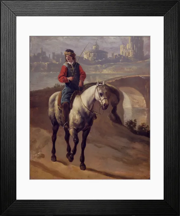 Framed Print : Rider in a landscape, after Aelbert Cuyp, second half of the 17th Century, oil on board, 19, 5 x 23 cm - Italy, Lombardy, Milan, Castello Sforzesco