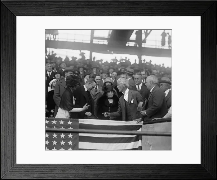 Framed Print : President Calvin and Grace Coolidge greeting Judge Kenesaw Landis, Oct. 9, 1924. The President and the Major League Baseball Commissioner were attending the 1924 World Series