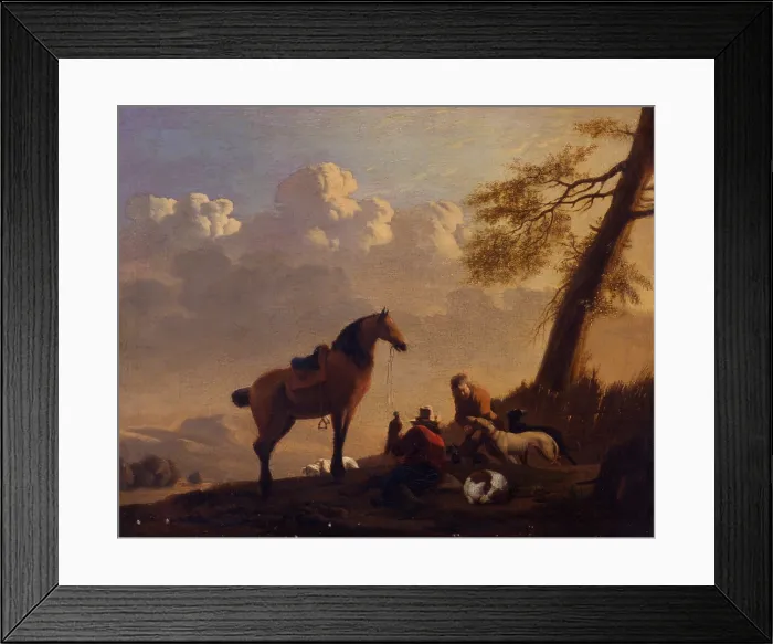 Framed Print : Rest after Hunting, after Karel Dujardin, second half of the 17th Century, oil on canvas, 48 x 39 cm - Italy, Lombardy, Milan, Castello Sforzesco Framed Print : Rest after Hunting, after Karel Dujardin, second half of the 17th Century, oil on canvas, 48 x 39 cm - Italy, Lombardy, Milan, Castello Sforzesco