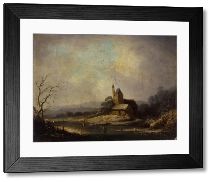 Framed Print : Winter Landscape, after Orazio Grevenbroek, 18th Century, oil on board, 31, 5 x 23, 5 cm - Italy, Lombardy, Milan, Castello Sforzesco, Civic Collections of Ancient Art