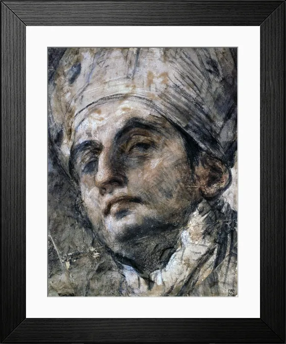 Framed Print : Head of the Blessed Thomas Abruzze, by Giovanni Antonio Burrini, end of the 17th Century, charcoal and sanguine on paper - Hungary, Budapest, MuseMagyar Nemzeti Muzeum
