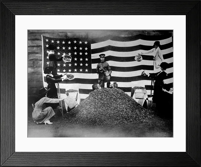 Framed Print : Tableau Women of Boston Women. They are campaigning for peach stones, which are being used by the Government in the production of World War I gas masks. Sept. 23, 1918