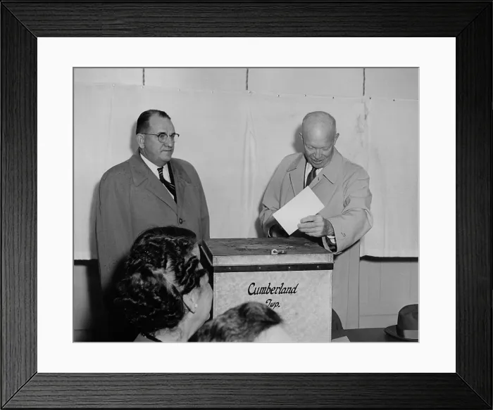 Framed Print : President Eisenhower voting 1956 at the Cumberland County Election House. Nov. 6, 1956. It was near the President's Gettysburg Farm in Pennsylvania. - (BSLOC_2014_16_11)