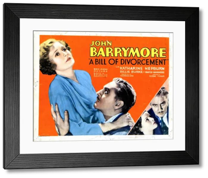 Framed Print : A BILL OF DIVORCEMENT, from left, Billie Burke, John Barrymore, Katharine Hepburn, 1932