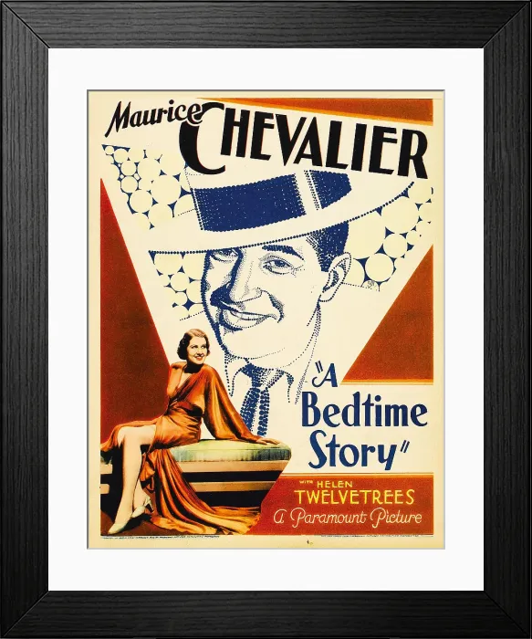 Framed Print : A BEDTIME STORY, top: Maurice Chevalier, bottom: Helen Twelvetrees on midget window card, 1933 Framed Print : A BEDTIME STORY, top: Maurice Chevalier, bottom: Helen Twelvetrees on midget window card, 1933