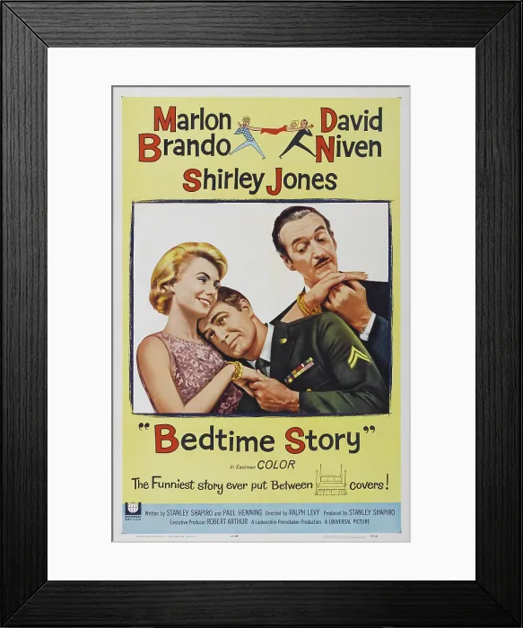 Framed Print : BEDTIME STORY, US poster, from left: Shirley Jones, Marlon Brando, David Niven, 1964
