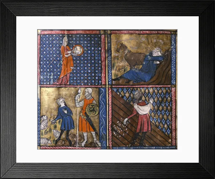 Framed Print : Doctrine Chretienne. French school. 13th century. Miniature painting in gold. Page 66