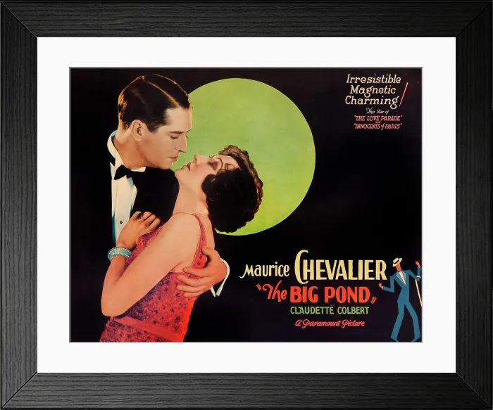 Framed Print : THE BIG POND, l-r: Maurice Chevalier, Claudette Colbert on title card, 1930