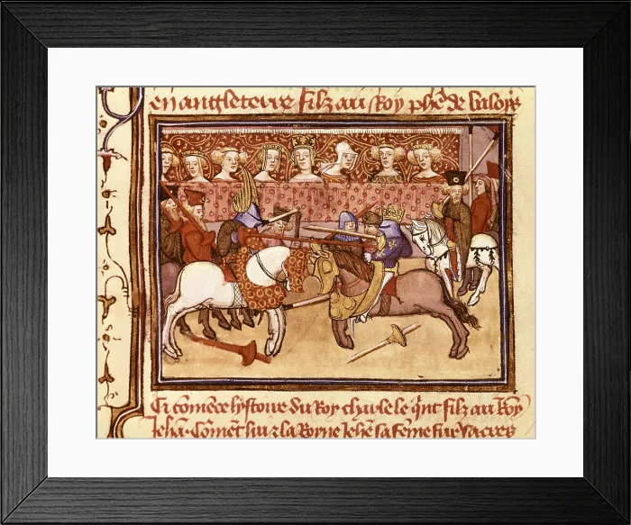 Framed Print : Competition during Charles V's reign. Illustration from 'Grandes Chroniques de France' (14th century). North school. Gothic art. Miniature Painting. FRANCE