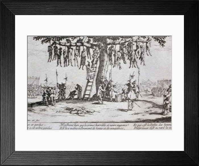 Framed Print : CALLOT, Jacques (1592-1635). The Great Miseries of War. 1633. Series inspired by the Thirty Years War. Plate No. 11: 'The Pendaison' (The Hanging)