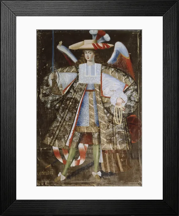 Framed Print : BOLIVIA. Calamarca. Parish Church. Letiel Dei, angel 'arcabucero' (dressed in militar clothing), made for parish church of La Paz, 17th century. Baroque art