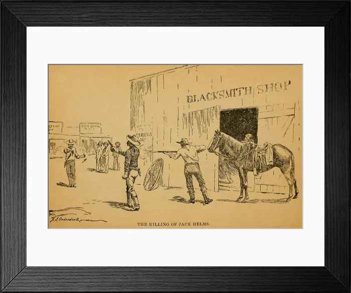 Framed Print : John Wesley Hardin killing Dewitt County Sheriff, Jack Helms, on August 1, 1873