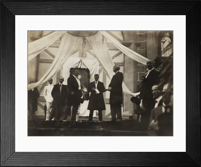 Framed Print : President Roosevelt replying to welcome given by Pres. Manuel Amador of Panama, Nov. 15, 1906. They are on the steps of Basilica Santa Maria la Antigua, Panama City Framed Print : President Roosevelt replying to welcome given by Pres. Manuel Amador of Panama, Nov. 15, 1906. They are on the steps of Basilica Santa Maria la Antigua, Panama City
