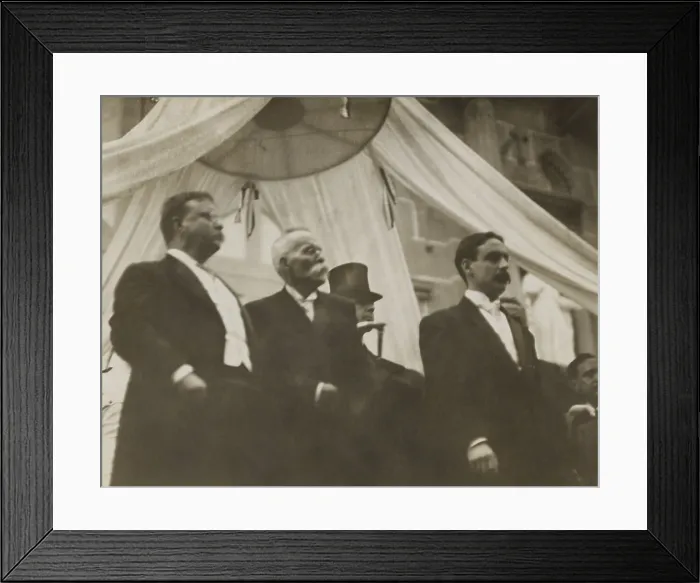 Framed Print : Presidents Theodore Roosevelt and Manuel Amador stand under a canopy on Cathedral steps. Nov. 15, 1906, Panama City Framed Print : Presidents Theodore Roosevelt and Manuel Amador stand under a canopy on Cathedral steps. Nov. 15, 1906, Panama City
