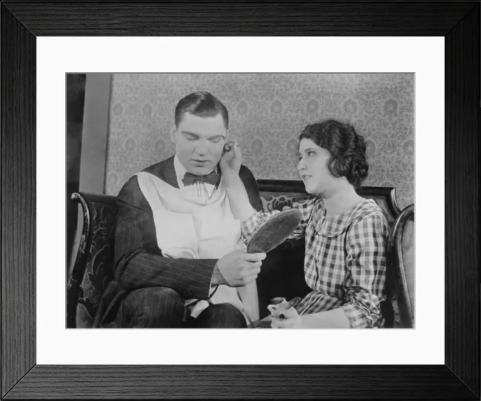 Framed Print : Former heavyweight champion boxer Jack Dempsey has make up applied. After boxing he starred in half a dozen silent and talking films. Ca. 1920. (BSLOC_2015_17_77)