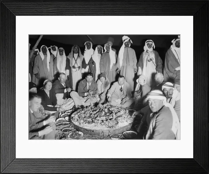 Framed Print : Gene Tunney and wife Polly Lauder Tunney at Bedouin camp with Sheik Majid, March 1931. The former heavy weight champion retired from boxing when the couple married in 1928