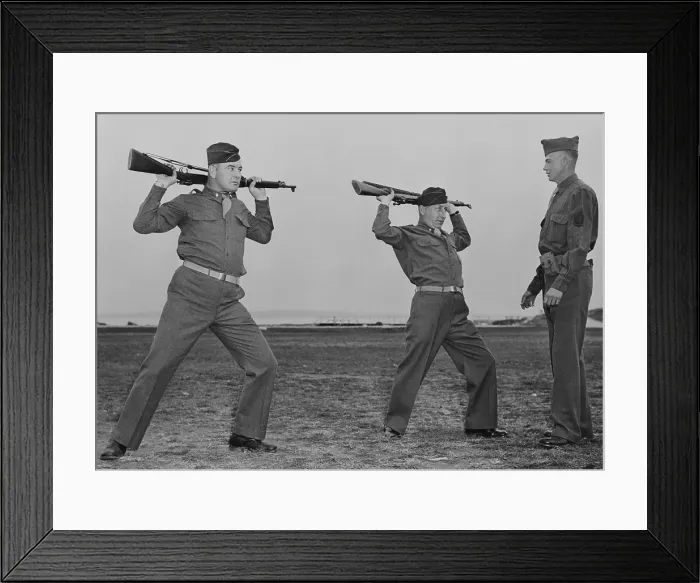 Framed Print : Lt. James Braddock, former heavyweight champ and his manager, Lt. Joseph Gould doing calisthenics