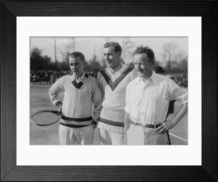 Framed Print : Tennis champions Vincent Richards, Bill Tilden, and Bill Johnston in the 1920s. The trio were on every American Davis Cup team from 1921 to 1926. The U.S