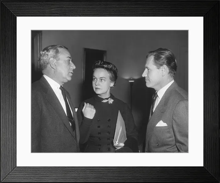 Framed Print : Oveta Culp Hobby flanked by Senator William Purtel and Undersecretary of HEW, Nelson Rockefeller. Dec. 11, 1953 Framed Print : Oveta Culp Hobby flanked by Senator William Purtel and Undersecretary of HEW, Nelson Rockefeller. Dec. 11, 1953
