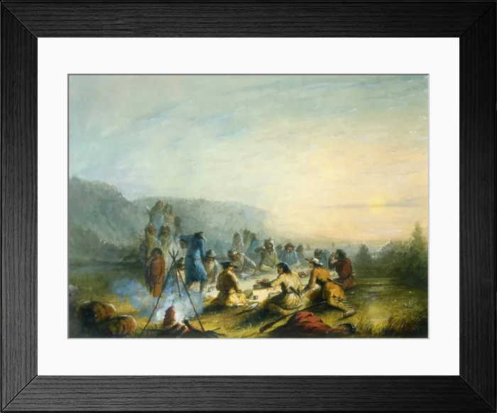 Framed Print : Breafast at sunrise, by Alfred Jacob Miller, 1858 - 1860, 19th Century, watercolour on paper, 26 x 32, 7 cm - USA, Baltimore, The Walters Art Museum. Whole artwork view