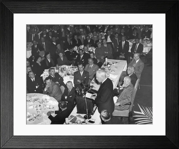 Framed Print : President Eisenhower listens as Chief Justice Earl Warren speaks at a Prayer Breakfast. Mayflower Hotel, Washington, D.C. Feb. 4, 1954. - (BSLOC_2014_16_116)