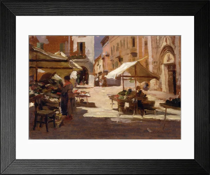 Framed Print : Market in Chivasso (Mercato di Chivasso), by Demetrio Cosola, 1880 - 1890, 19th Century, oil on board - Private collection. Whole artwork view