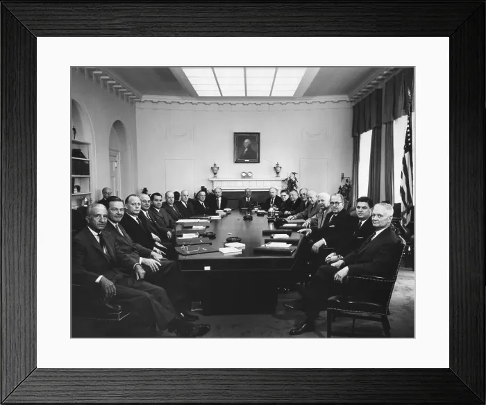 Framed Print : Eisenhower's second term cabinet on May 1, 1957. L-R: Maj. Gen