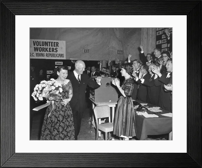 Framed Print : President and Mamie Eisenhower are cheered at the Sheraton Park Hotel on election night. Nov. 6, 1956. - (BSLOC_2014_16_12)