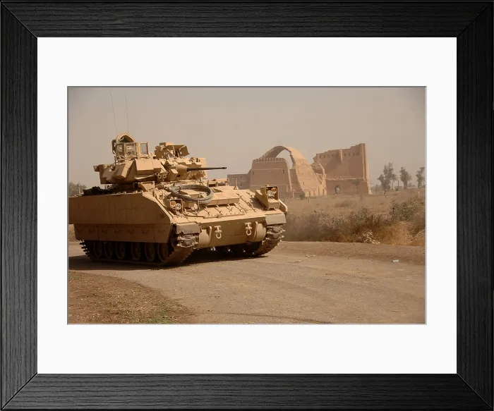 Framed Print : US Bradley Fighting Vehicle passes by the ruins of the palace of historic Ctesiphon one of the great cities of ancient Mesopotamia. Feb. 16 2008. (BSLOC_2011_12_158) Framed Print : US Bradley Fighting Vehicle passes by the ruins of the palace of historic Ctesiphon one of the great cities of ancient Mesopotamia. Feb. 16 2008. (BSLOC_2011_12_158)