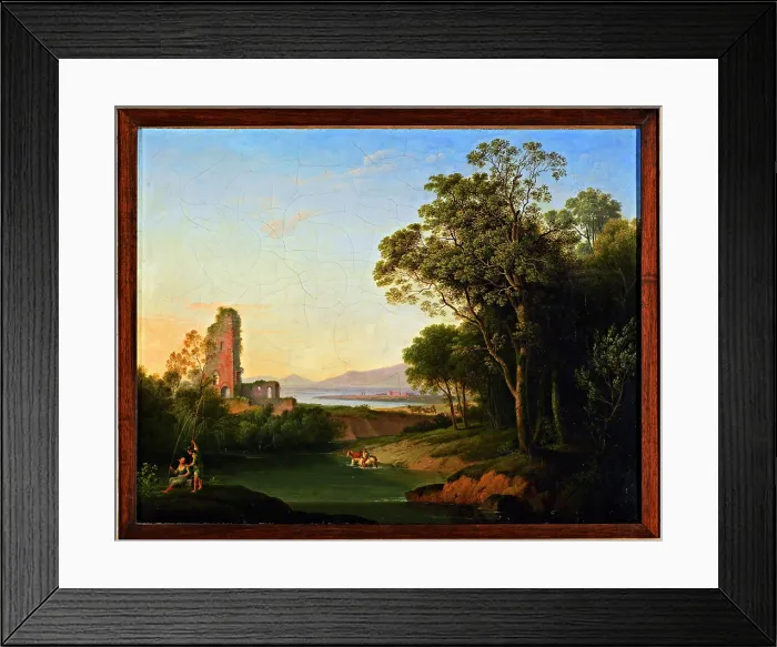 Framed Print : Village with Trees, Ruins of a Castle, Figures and Cattle, by Marco Gozzi, ca Framed Print : Village with Trees, Ruins of a Castle, Figures and Cattle, by Marco Gozzi, ca