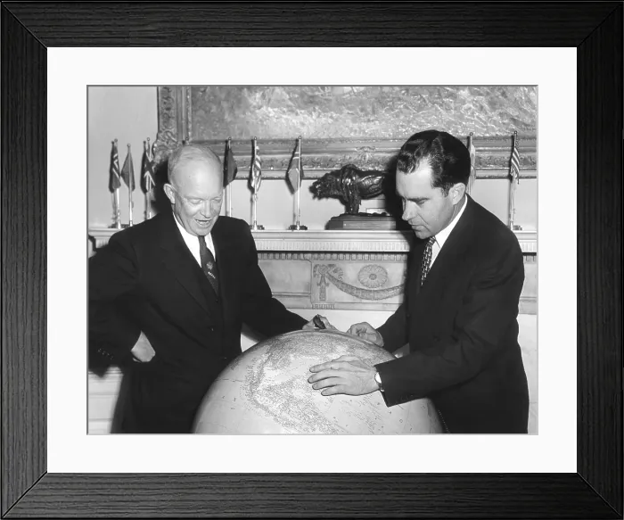 Framed Print : Vice President Richard Nixon discusses his Far East trip with President Eisenhower. Nov. 3, 1953 Framed Print : Vice President Richard Nixon discusses his Far East trip with President Eisenhower. Nov. 3, 1953